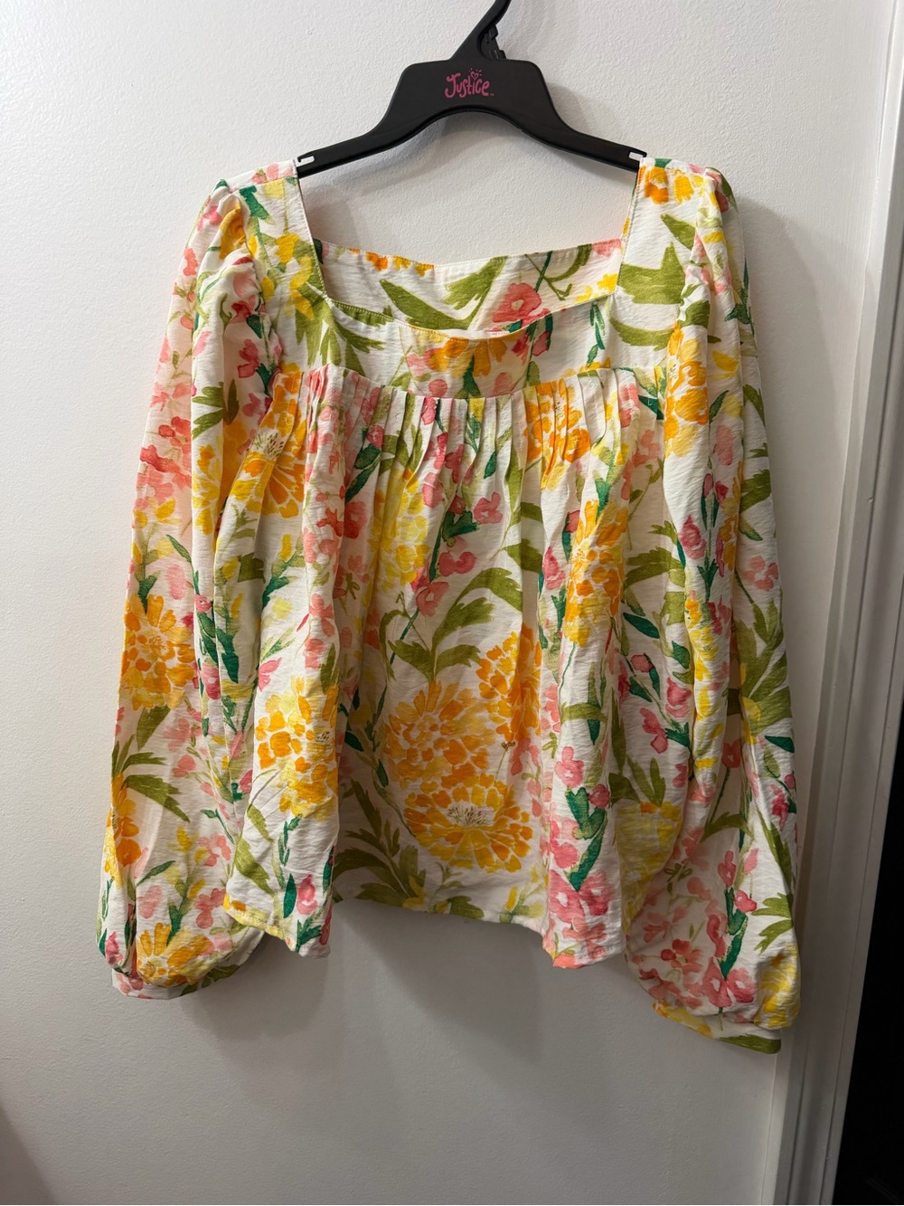 Square-Neck Floral Blouse in Yellow & Pink